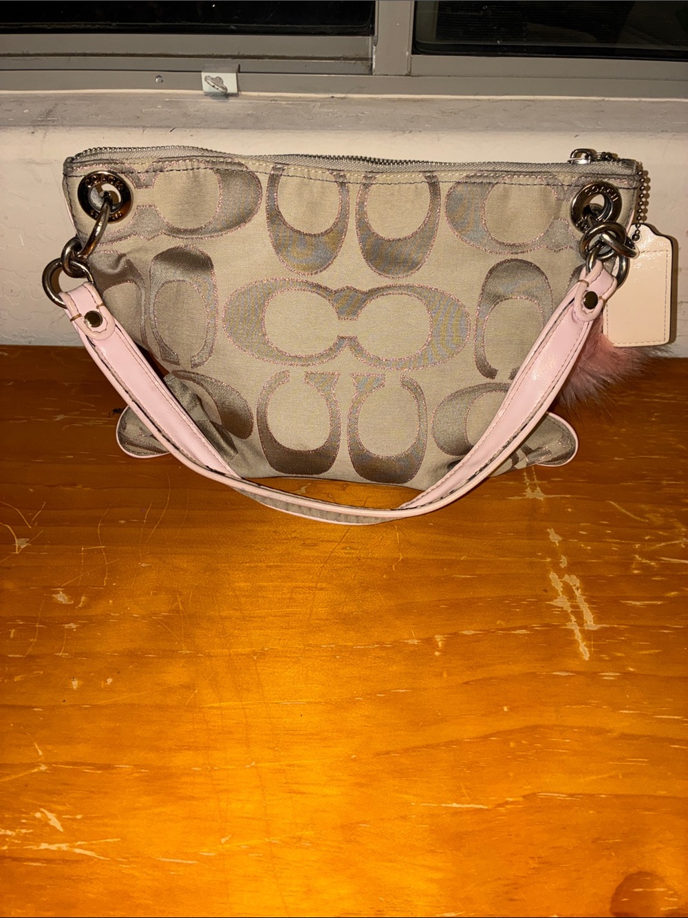 Coach Signature Canvas Shoulder Bag in Pink and Khaki - Picture 6 of 11